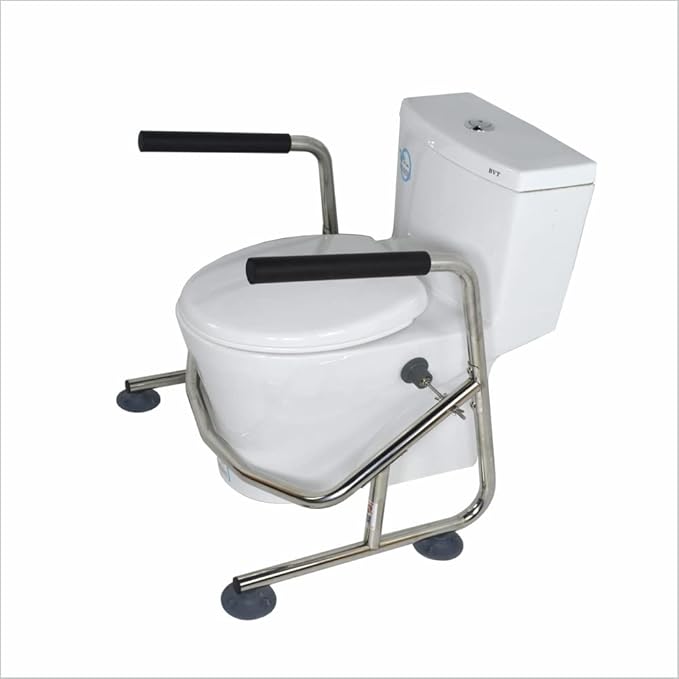 Elderly Assis Toilet Safety Rails, Heavy Duty Bathroom Grab Bar with Adjustable Support Leg, 32mm Thick Stainless Steel Frame for Seniors, Arthritis Sufferers, Injury Recovery, Fits Most Toilets