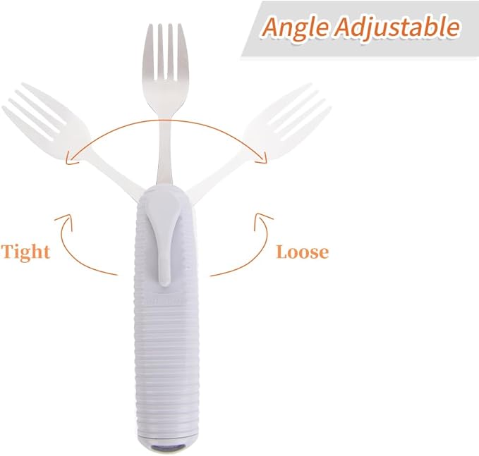 Pekokavo Adaptive Utensils Set, Angle Adjustable Arthritis Aid Silverware for Parkinsons, Hand Tremors, with Non-Slip Easy Grip Handle (2 Count (Spoon + Fork))