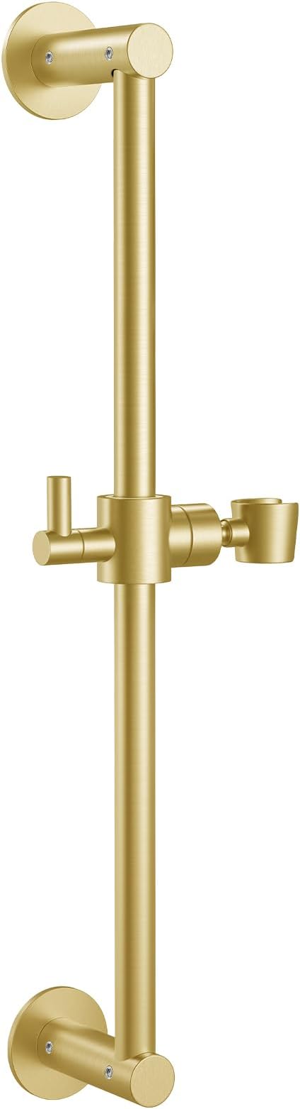 Shower Slide Bar Adjustable Handheld Shower Head Holder Wall Mount - 15inch All-Metal Shower Head Slide Bar Compatible with Bathroom Drill Free Glue Installation - Brushed Gold