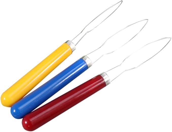 Stainless Steel Button Hook Helper Ziers Button Assist Device Ergonomic Grip Red Yellow Patterns for Elderly Disabled