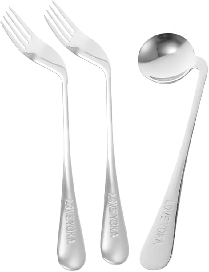 Lurrose Angled Feeding Utensils Set Lightweight Ergonomic Spoon and Fork Adaptive Tableware for Right-Handed Self Feeding Assistance in Elderly and Limited Mobility Users