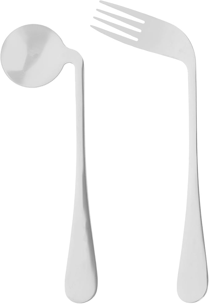 FOMIYES Angled Feeding Utensils Set Lightweight Ergonomic Fork and Spoon for Seniors Adaptive Tableware Assist with Easy Eating 2-Piece Set