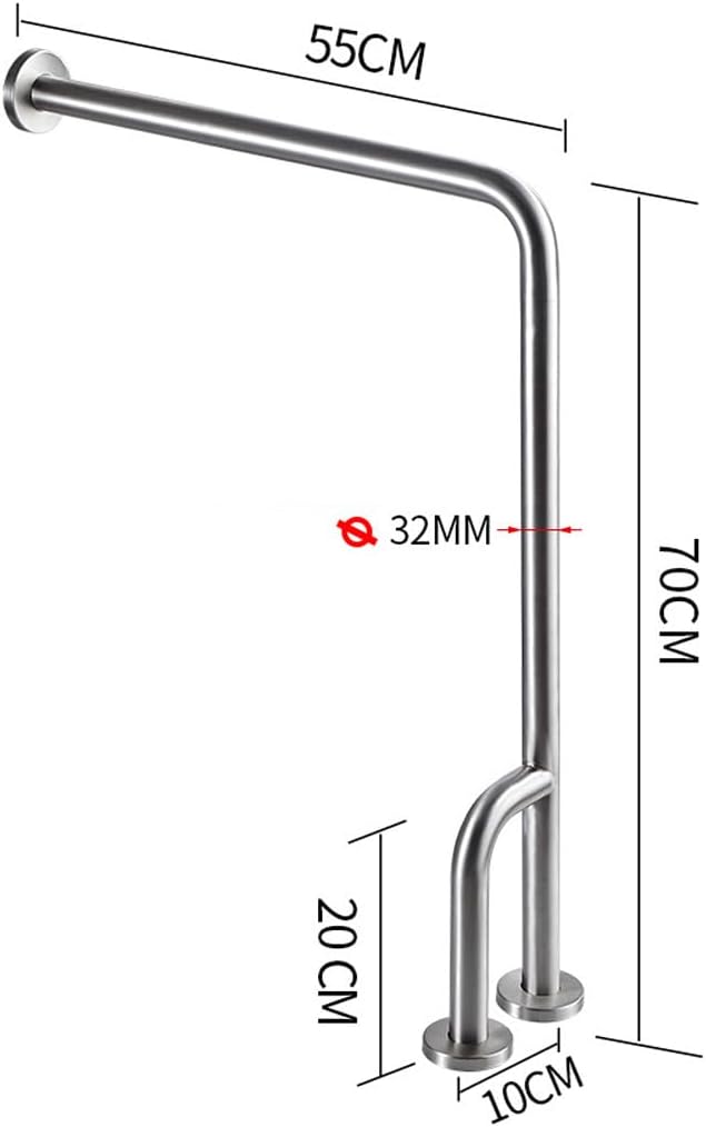 Shower Handicap Grab Bars for Bathroom Wall, Curved Stainless Steel Toilet Grab Bar Toilet with Legs,Wall Mounted Floor-Standing Safety Handrail, Support Handle for Seniors Disabled, 55×70cm Left