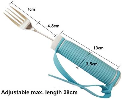 Flexible Stainless Steel Spoon and Fork Set with Adjustable Strap 360 Degree Rotated Eating AIDS Utensils for Disabled Patient Elder Arthritis People Handicapped (fork+spoon)