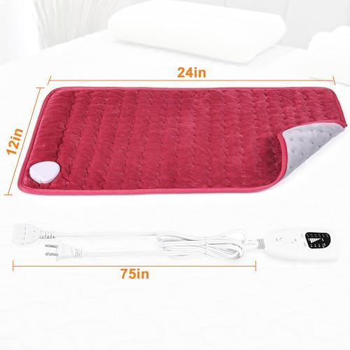 Deepsoon Heating Pad,Electric Heating Pads for Back,Neck,Moist Heating Pad for Abdomen Shoulder Knee Legs,Dry/Moist Heat&Auto Shut Off,Mother's Day Birthday for Men and Women,Burgundy,24x12 Inch