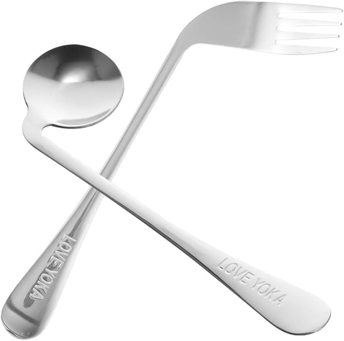Ipetboom Angled Feeding Utensils Lightweight Ergonomic Fork and Spoon Adaptive Tableware for Seniors with Limited Wrist Mobility and Self-Feeding Aid