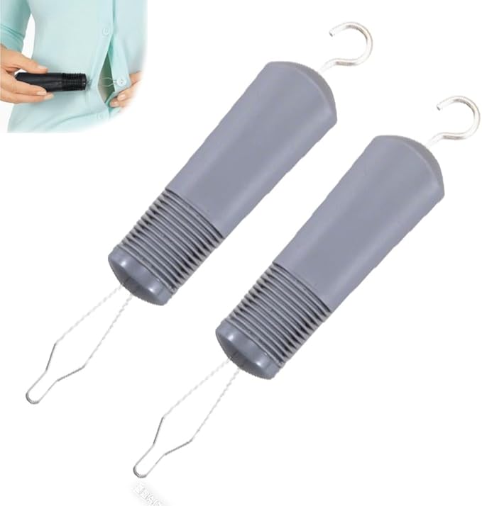 Button Hook for Seniors, Zipper Puller Helper Tool, One Handed Adaptive Equipment, Dressing Stick for Elderly, One Hand Buttons Aids Button Assist Device, with Comfort & Wide Grip(Gray*2)