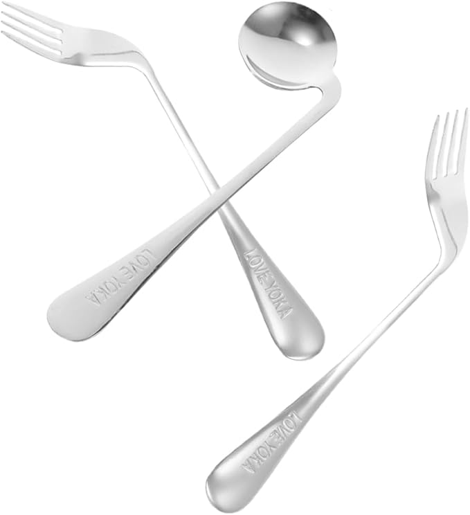 Lurrose Angled Feeding Utensils Set Lightweight Ergonomic Spoon and Fork Adaptive Tableware for Right-Handed Self Feeding Assistance in Elderly and Limited Mobility Users