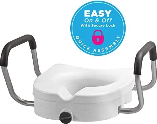 NOVA Toilet Seat Riser with Arms – Adds 5” Height, Raised Toilet Seat with ON/Off Front Lock, Adjustable & Removable Padded Arms (17.75”–20”), 300 lb Capacity, Safety Aid for Seniors