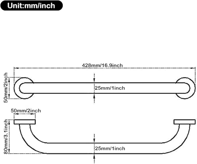 WINCASE Gold Grab Bars for Bathroom, Shower Handle 16 Inch, Bathtub Anti Slip Handrail Safety Polished Brass Wall Mounted with Concealed Screws