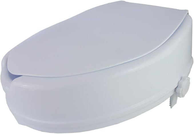 Mobiclinic®, Raised toilet seat, With toilet lid, 4 inches, Adaptable to oval toilets, Lateral fixation system, Elevated Toilet Seat for Adults, Spanish brand, model Titán, Color White