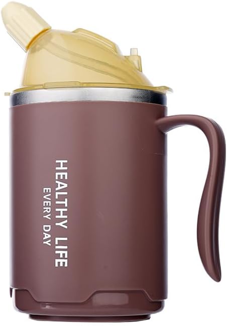14oz Spill-Proof Cup for Elderly, Stainless Steel Thermos Sippy Cup with Straw, Ideal for Seniors and Adults, Great for Water, Milk, and Soup Health & Household Supplies (Brown)