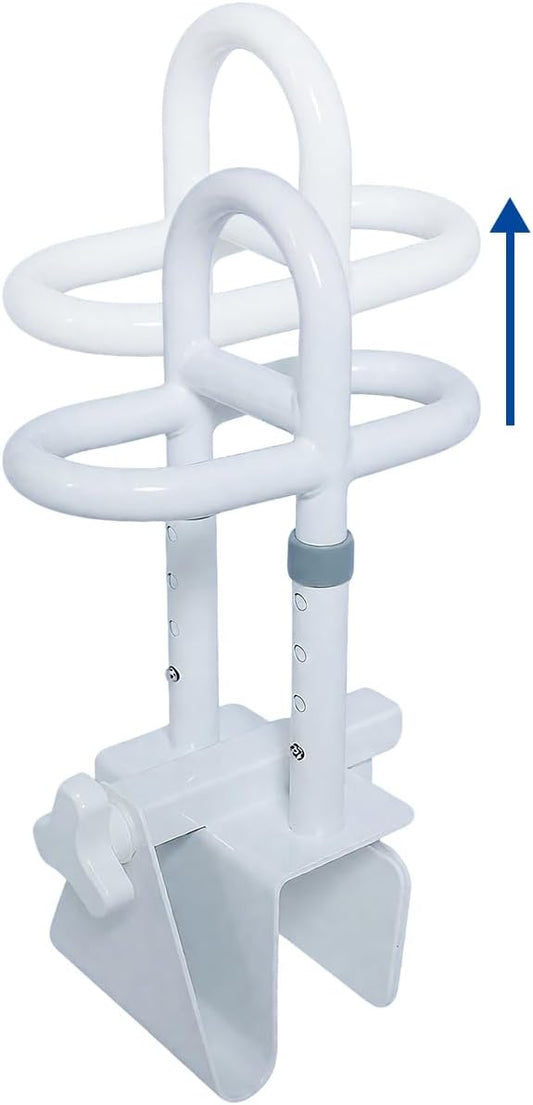 Adjustable Bathtub Safety Rail with Double Grip - Secure Tub Grab Bars for Seniors and Elderly, Fits 3" to 7" Wide Flat Tub Walls, Tool-Free Clamp On Bathroom Support Handle
