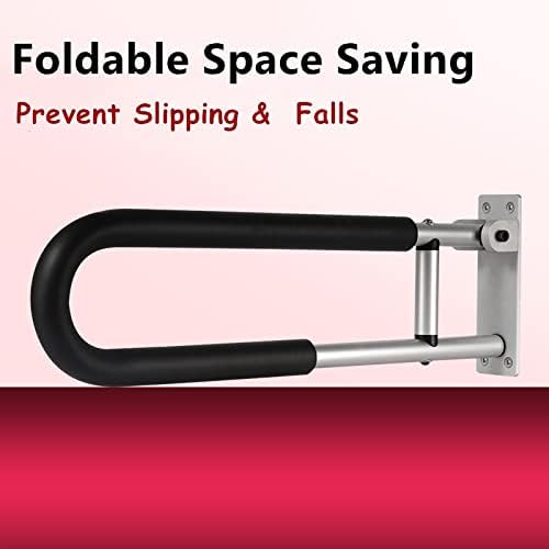 23.6 inch Foldable Handrail Grab Bars, Wall Mounted Toilet Safety Support for Handicap Elderly Seniors Disabled, Shower Bathroom Accessories…