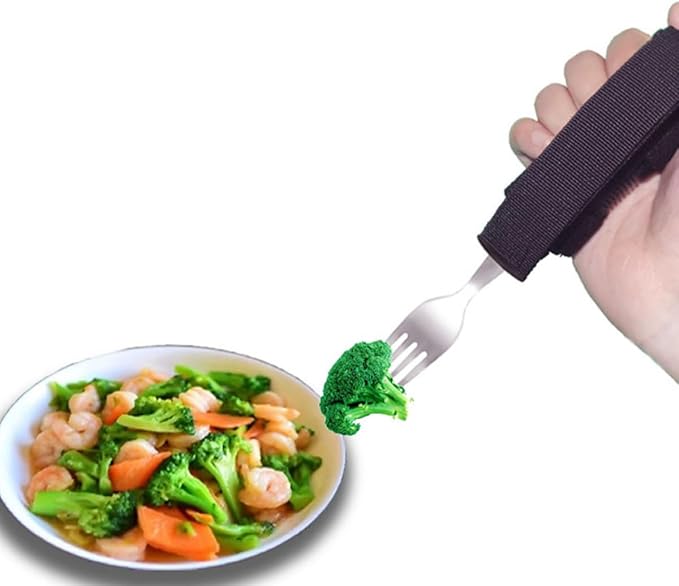 Adaptive Fork for Elderly with Wide Non-Skid Handle, Tremble Proof Anti-Shaking Utensil for Disabled and Seniors, Comfortable Grip Eating Aid for Mealtime Assistance