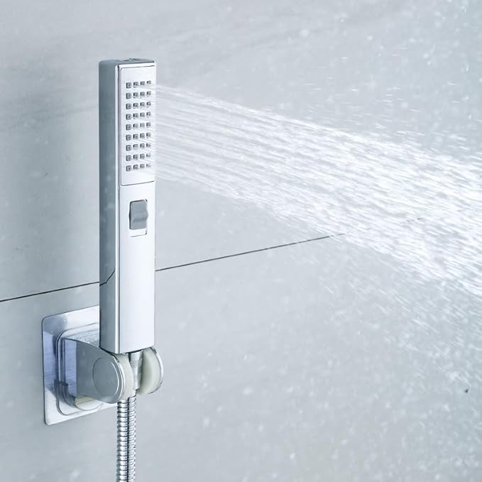 LUYU Square Handheld Shower Head - Dual Spray Modes (Rain Shower & Power Jet), Mirror Chrome Finish, AirBoost Water Saving Tech, Ergo Grip for Low Pressure Bathrooms, 5-Layer Filter (Head Only)