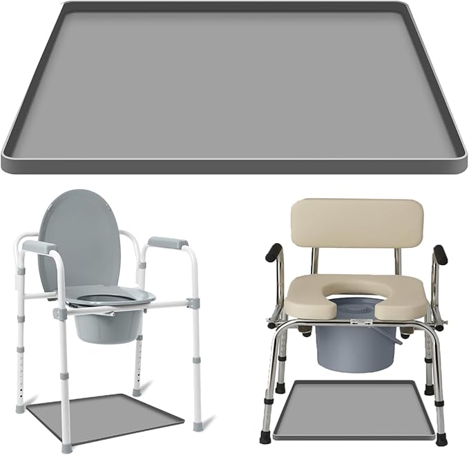 Bedside Commodes Mat Bedside Portable Toilet Mat with Raised Edge, Non-Slip Recycle Commode Toilet Pad Under Commode Chair Mat Waterproof Floor Protector, Silicone Mat for Porta Potty (26.8"X26.8")