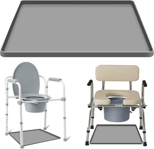 Bedside Commodes Mat Bedside Portable Toilet Mat with Raised Edge, Non-Slip Recycle Commode Toilet Pad Under Commode Chair Mat Waterproof Floor Protector, Silicone Mat for Porta Potty (26.8"X26.8")