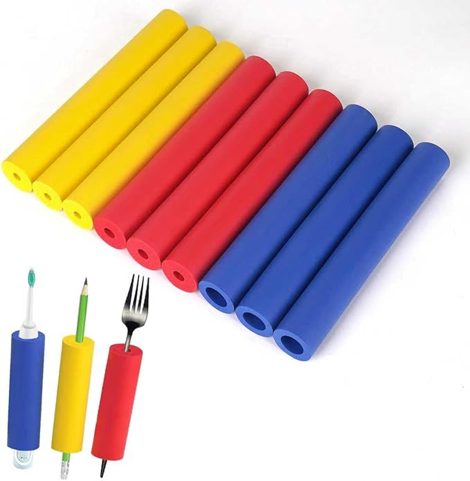 9PCS Foam Grip Tubing 6pcs Adaptive Utensils Grip Tubing, Extended Thickened Built Up Grip Aid for Utensils, Tools and Pens for Elderly, Disabled, Arthritic, Handicapped