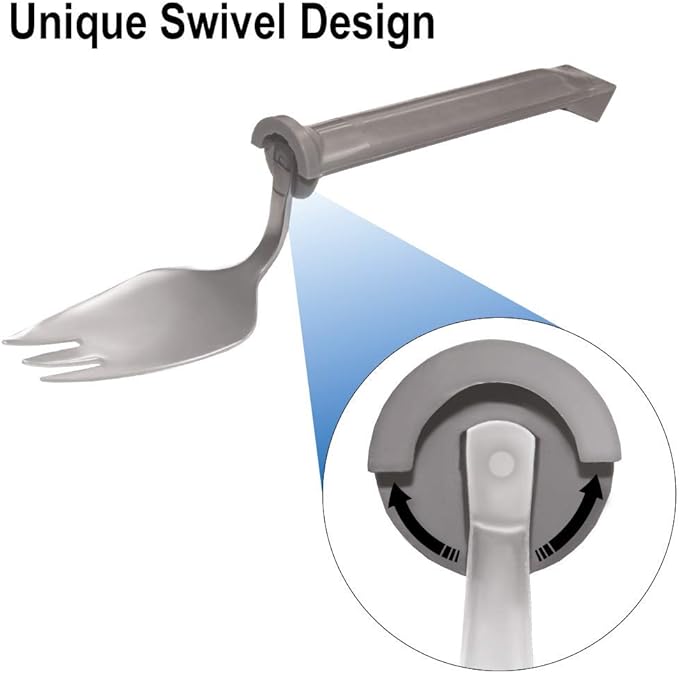 Rehabilitation Advantage Swivel Spork Utensil Set of 4, Angled Eating Utensils with Rotating Head for Easy Gripping, Mealtime Support for Daily Living and Independence