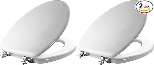 MAYFAIR 1844CP 000 Toilet Seat with Chrome Hinges will Never Come Loose, ELONGATE, White (Pack of 2)