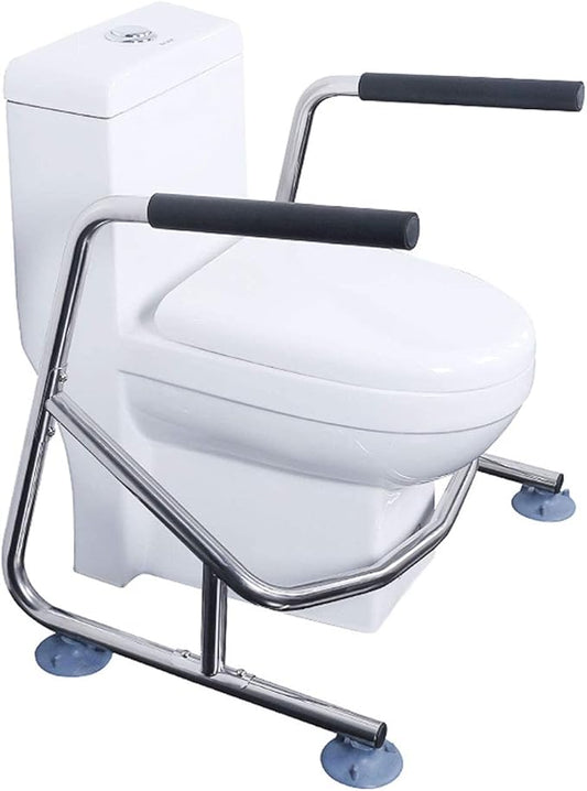 Elderly Assis Toilet Safety Rails, Heavy Duty Bathroom Grab Bar with Adjustable Support Leg, 32mm Thick Stainless Steel Frame for Seniors, Arthritis Sufferers, Injury Recovery, Fits Most Toilets