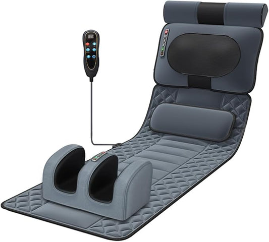 Full Body Massage Mat with Heat, Foot Massager Whole Body Vibration Massage Pad 9 Gear Massage /3 Timing Modes Shiatsu Massage Pad for Back Neck Lumbar Leg Foot