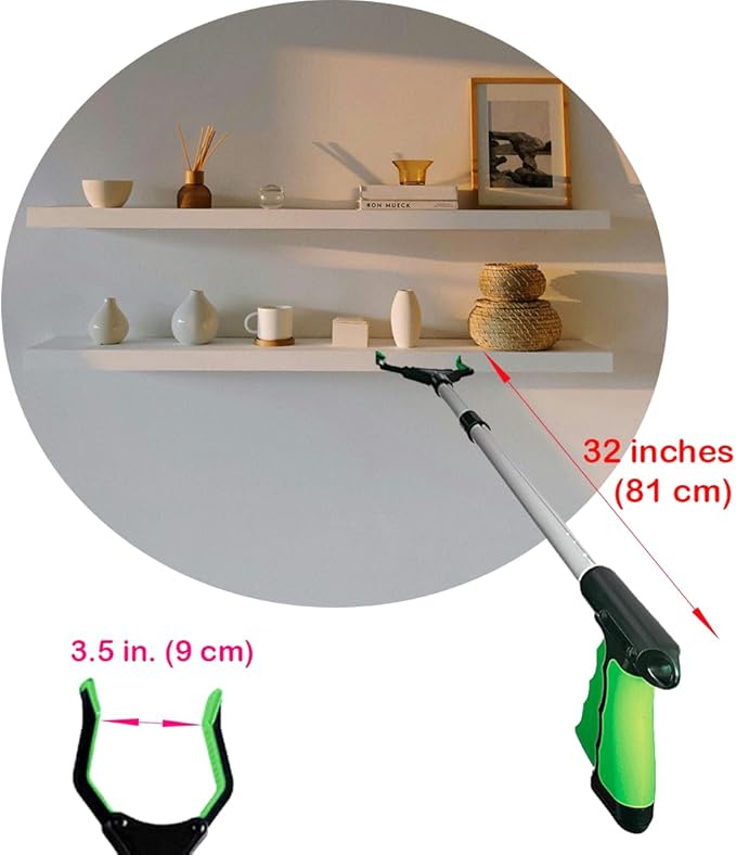 Foldable Grabber Reacher for Seniors – Lightweight, Rotatable Clamp, Non-Slip Grip, 32" Long, an Arm Extension Pickup Tool [Green]
