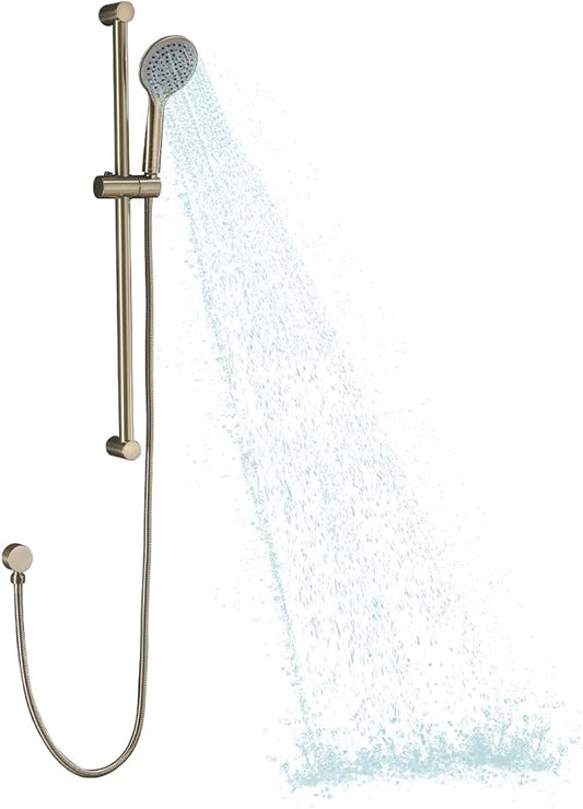 Handheld Shower Head with Adjustable 30-Inch Shower Slide Bar and 59-Inch Hose, 5-Function 3.2GPM High Pressure Handheld Shower Head with Drop Ell and Holder, Brushed Gold