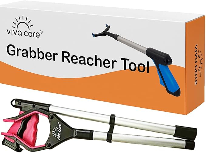 Foldable Grabber Reacher for Seniors – Lightweight, Rotatable Clamp, Non-Slip Grip, 32" Long, an Arm Extension Pickup Tool [Rose]