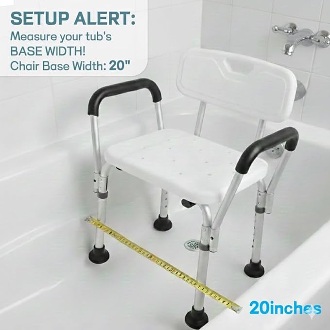 TABEKE Shower Chair for Inside Shower, Shower Chair with Backrest & Armrest, Anti-Slip Feet, Height Adjustable Shower Bench, Shower Seat for Elderly and Disabled-400lb
