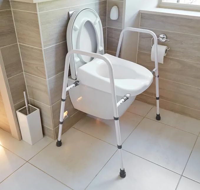 Raised Toilet Seat, Adjustable Height and Width Elevated Toilet Seat with Handles, Commode Chair for Toilet, Extra-Wide Seat, Bedside Commode, White
