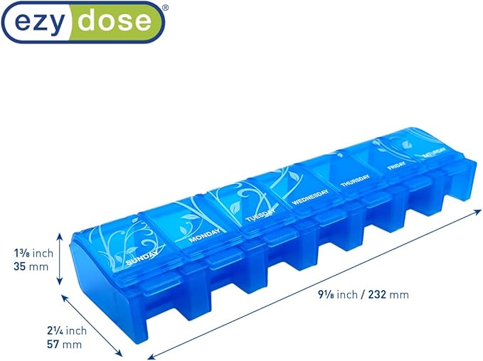 EZY DOSE Soft Touch Weekly (7-Day) Pill Case, Medicine Planner, Vitamin Organizer Box, Daily Planner, XL Compartments, Convenient and Easy to Use, Labeled Lids, Color May Vary, BPA Free