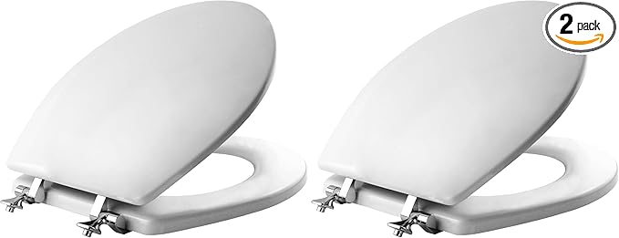 MAYFAIR 844CP 000 Edgewater Toilet Seat with Chrome Hinges will Never Come Loose, ROUND, Durable Enameled Wood, White (Pack of 2)