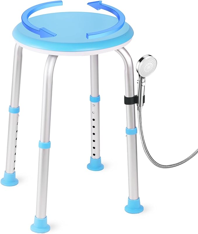 Shower Chair Shower Seat for Inside,Bath Chair for Elderly and Disabled,Tool-Free Assembly, Adjustable Height (13.75"-20.5"), 360° Swivel, Anti-Slip Feet - Supports 350lbs