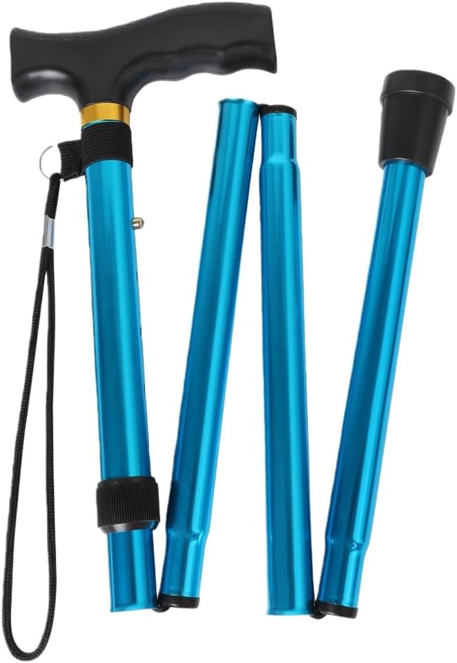 Folding Lightweight Walking Stick - Adjustable Aluminum Metal Collapsible Travel Cane with Non-Slip Rubber Base
