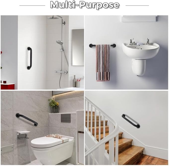 Grab Bars for Shower, 1 Pack 20-Inch Anti Slip Shower Handles for Elderly, Safety Shower Grab Bar, Stainless Steel Handicap Grab Bars for Bathroom (Black 1" Diameter)