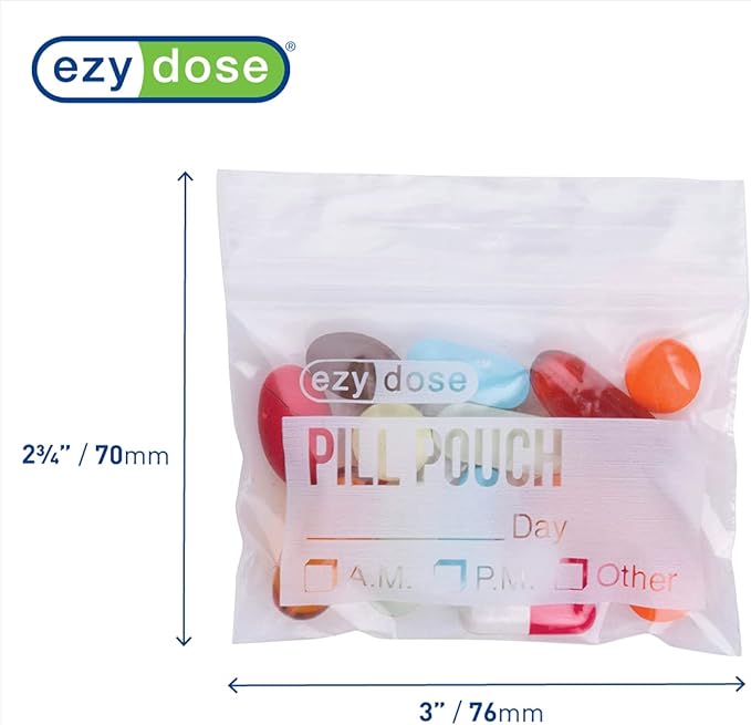 EZY DOSE Disposable Pill, Vitamin, and Daily Medicine Organizer Pouches, Zippered Seal Baggies, Pocket Sized and Travel Friendly, Easy to Use, Write on Label, 100 Count, BPA Free