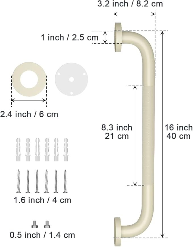 16 Inch Anti Slip Shower Grab Bar Handle Beige White, ZUEXT Stainless Steel Bathroom Grab Bar, Knurled Bathroom Balance Bar, Safety Hand Rail Support,Handicap Elderly Injury Senior Assist Bath Handle
