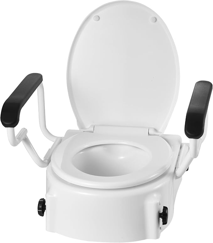 VEVOR Raised Toilet Seat with Arms, 300 lbs Load Capacity, 3-Level Adjustable Height, Widened Commode Elevated Toilet Seat Riser with Padded Handles for Seniors, Elderly, Handicap, Disabled, Adults