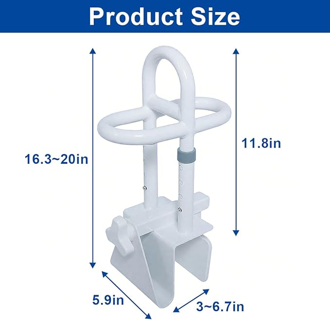 Adjustable Bathtub Safety Rail with Double Grip - Secure Tub Grab Bars for Seniors and Elderly, Fits 3" to 7" Wide Flat Tub Walls, Tool-Free Clamp On Bathroom Support Handle