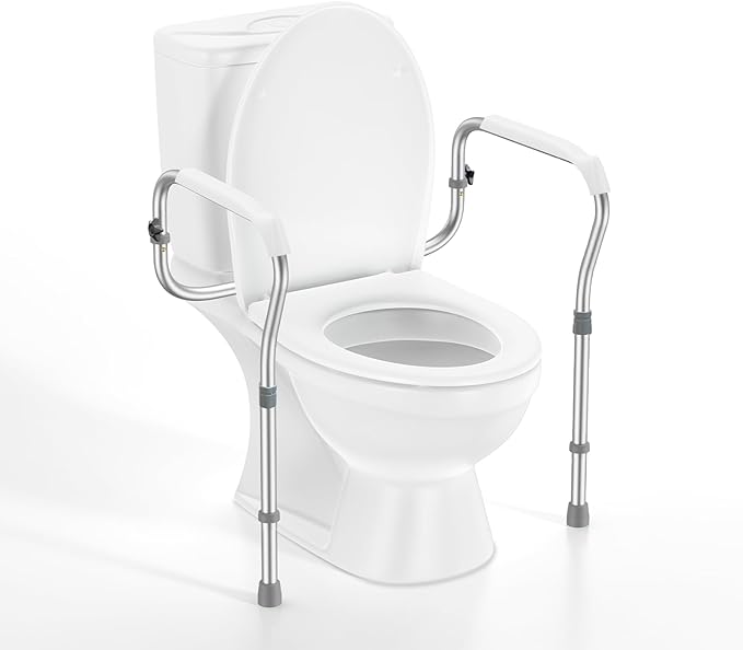 Toilet Safety Rail for Seniors with 2 Reinforced Nuts, Height & Width Adjustable Toilet Safety Frame for Elderly, Handicap & Disabled Bathroom Assist Rail with Armrests 250 LB (White)