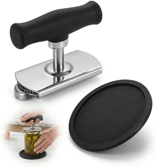 Cap Crack Jar Opener Set with Silicone Gripper Pad, Heavy Duty Stainless Steel Cap Crack Opener for Weak Hands & Seniors, Adjustable Jar Cap Opener for Stuck Bottles