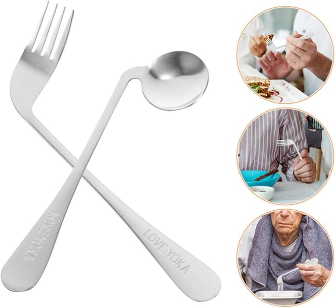 Ipetboom Angled Feeding Utensils Lightweight Ergonomic Fork and Spoon Adaptive Tableware for Seniors with Limited Wrist Mobility and Self-Feeding Aid