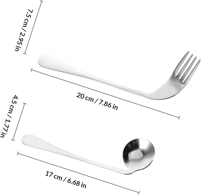 BESTYASH 1Set Lightweight Angled Spoon Curved Fork for Easy Self Feeding Ergonomic Utensils for Seniors Comfortable Grip for Elderly Dining Assistance