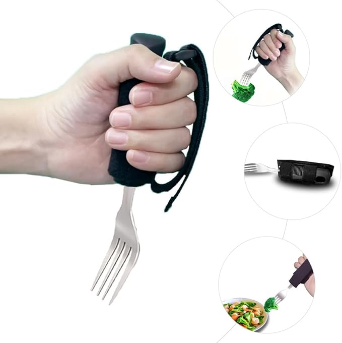 Luxshiny Elderly Disabled Fork with Wide Non-Slip Handle, Anti-Shaking Adaptive Utensil for Seniors and Hand Tremors, Comfortable Grip Eating Aid Fork for Daily Use
