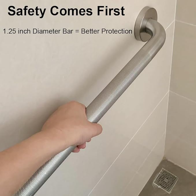 Shower Grab Bar Stainless Steel Bathroom Grab Bar Brushed Nickle 1.25'' Diameter Anti-Slip Textured Heavy Duty Toilet Safety Hand Rail for Seniors Elderly Handicap Balance Handle Bar (40 Inch)