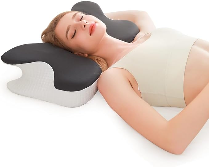 Pampkin Memory Foam Cervical Neck Pillow for Sleeping | Ergonomic Spinal Alignment Support Pillow for Neck, Back & Shoulder Pain Relief | Contoured Butterfly Design for Side, Back, Stomach Sleepers
