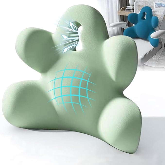 Lumbar Support Pillow for Office Chair, Back Pillow Lumbar Support for Car, Chair, Sofa - Improve Lower Back Pain Relief & Sitting Posture, Memory Foam Back Cushion for Long Sitting (B-Green)