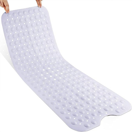 Yimobra Long Bath Tub Mat Non-Slip 40"x16", Super Strong Suction Cups, Shower Mat with Drain Holes, Machine Washable Bathroom Floor Mat, Bathroom Essentials, White